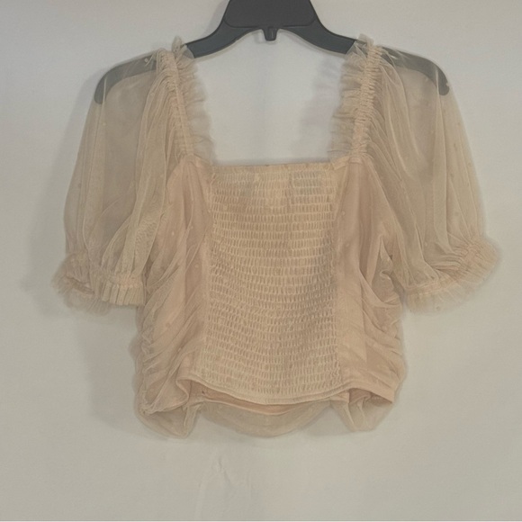 H&M Pink Puff Sleeve Mesh Top | Size Medium | EUC - Picture 2 of 3